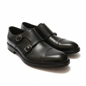 Bostonian Men's Black Leather Double Monk Strap Cap‎ Toe Dress Shoes 10.5